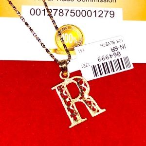 10k solid real gold R initial monogram pendant, 100% real gold NOT PLATED. Gift